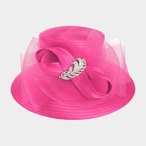 Elegant Dressy Hat Ribbon Rhinestone Accent Derby Church Brunch Tea